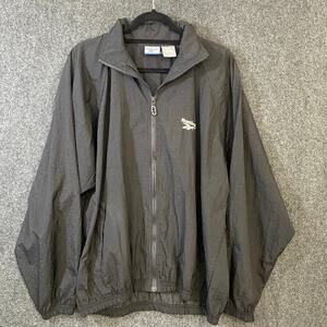 Vintage Reebok Windbreaker Jacket M Black Nylon Zip Up Logo Spell Out 90s Y2K